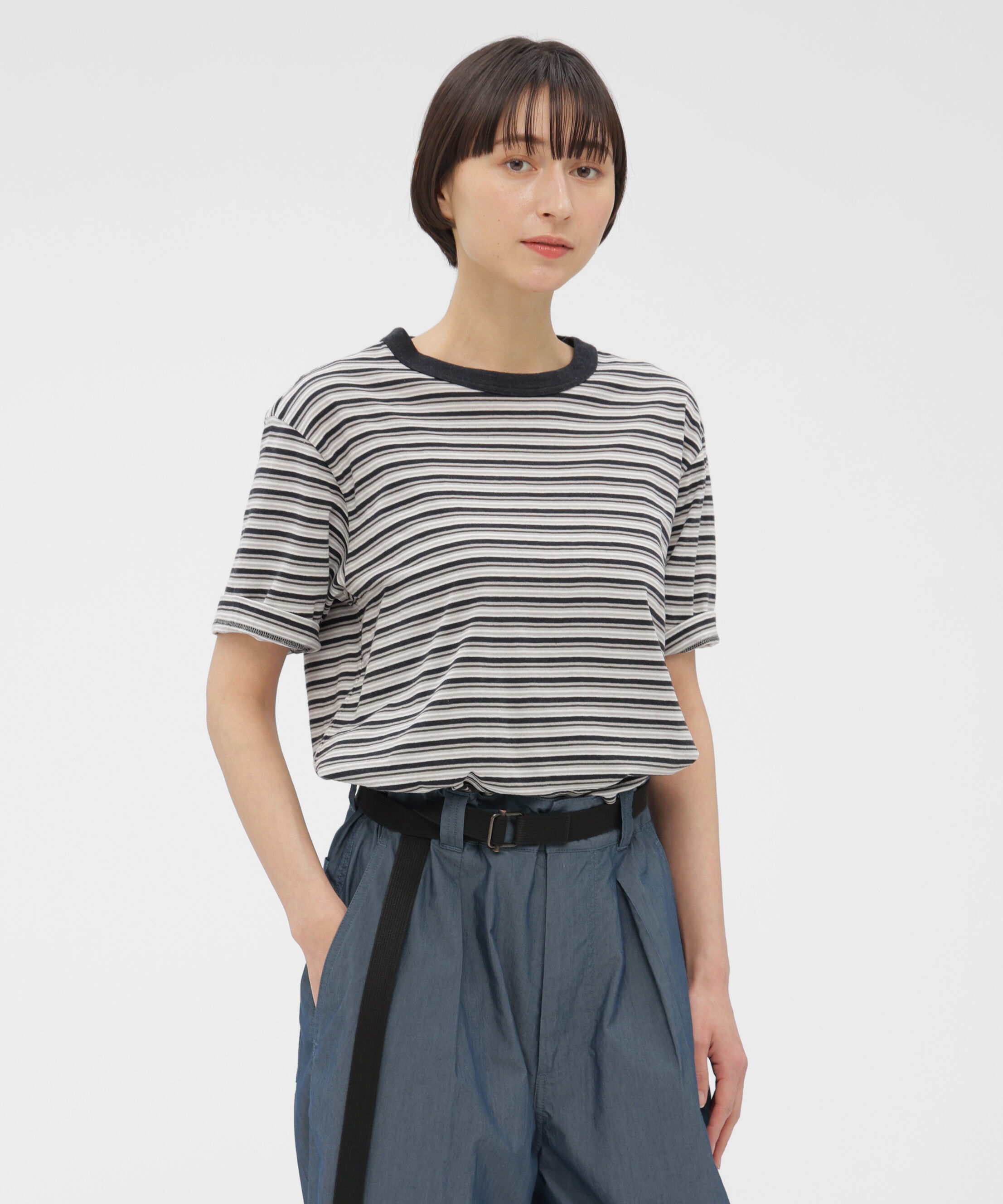 MHL.「COTTON LINEN MULTI STRIPE JERSEY TOP」|Tシャツ・カットソー|MULTI1