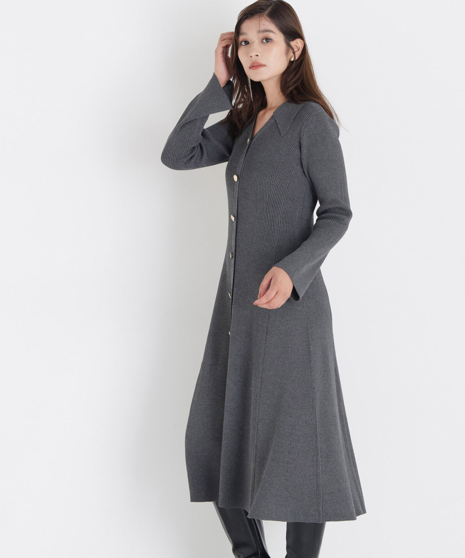  「スキッパーニットワンピース」|ワンピース|