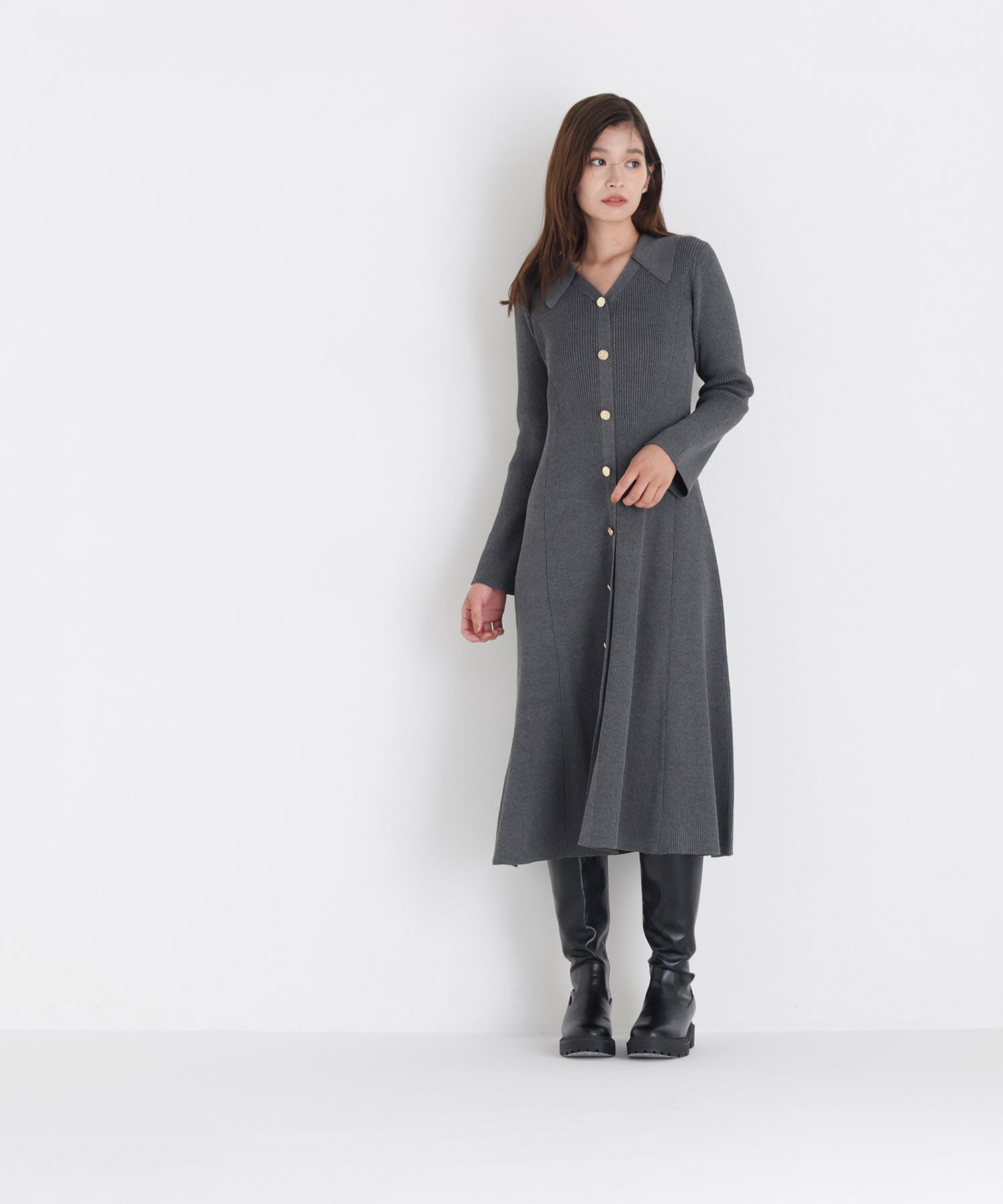  「スキッパーニットワンピース」|ワンピース|