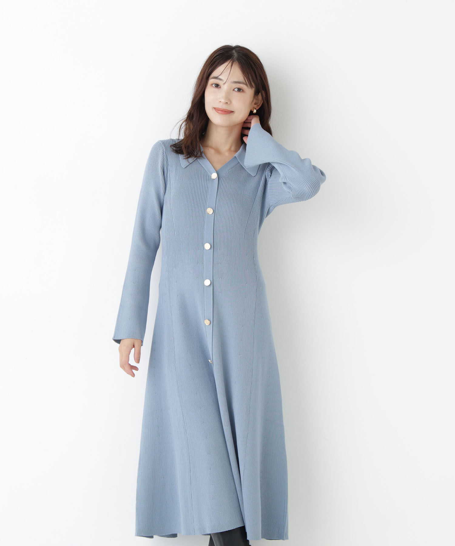  「スキッパーニットワンピース」|ワンピース|