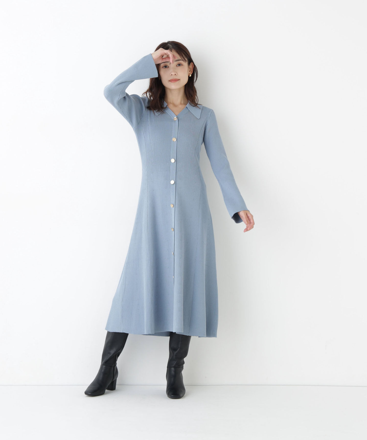  「スキッパーニットワンピース」|ワンピース|