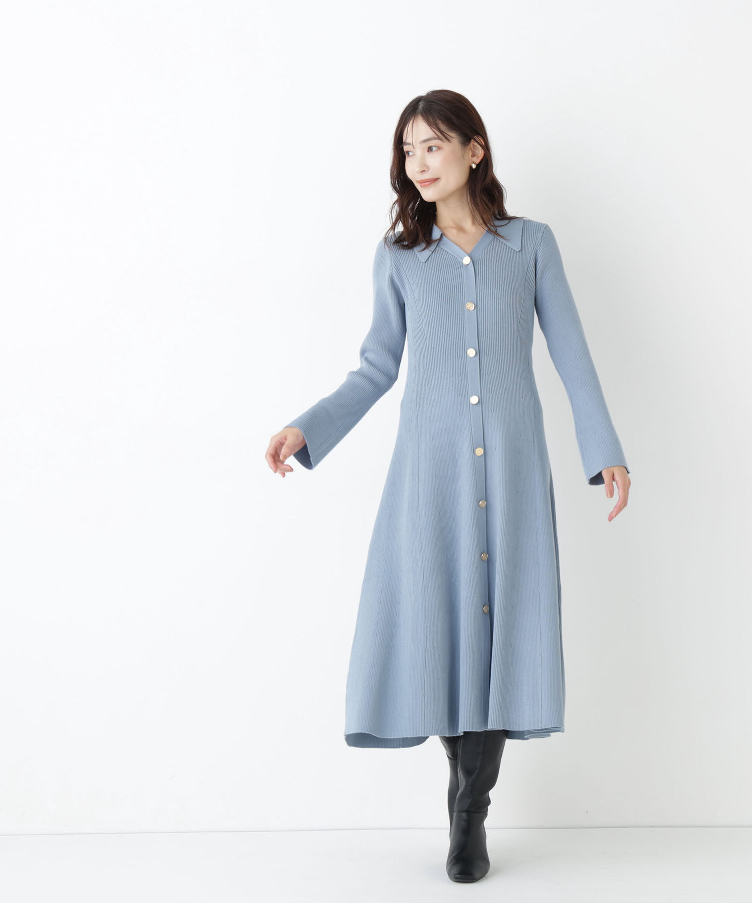  「スキッパーニットワンピース」|ワンピース|