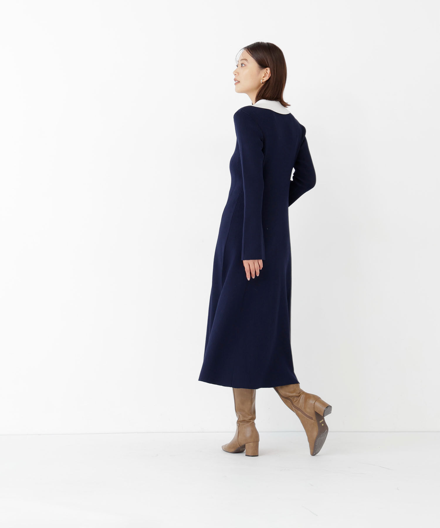  「スキッパーニットワンピース」|ワンピース|