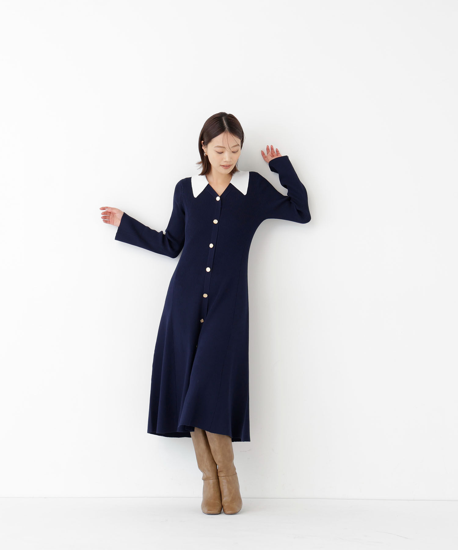  「スキッパーニットワンピース」|ワンピース|