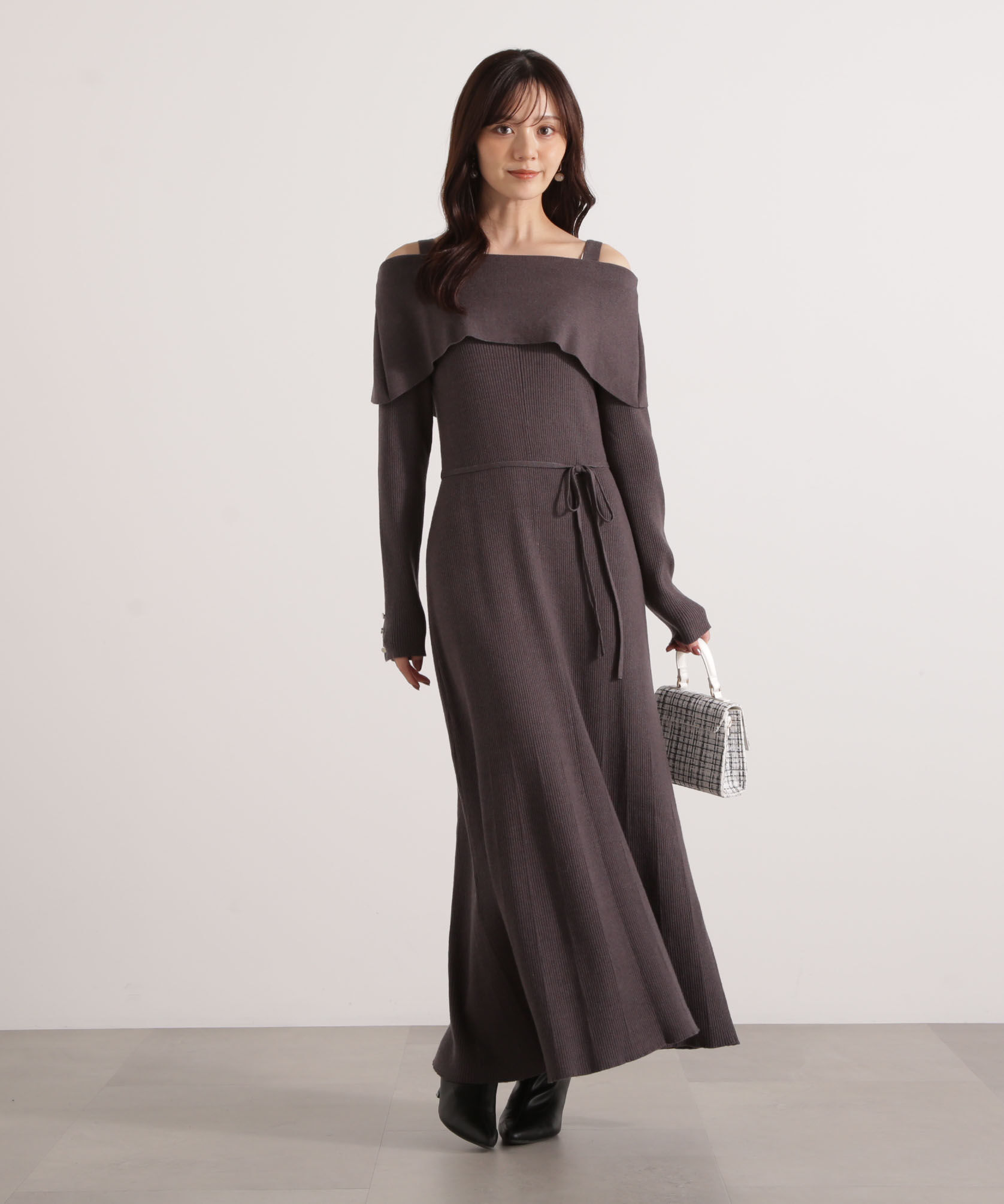 PROPORTION BODY DRESSING「オフショルリブニットワンピース 25AW」|ワンピース|