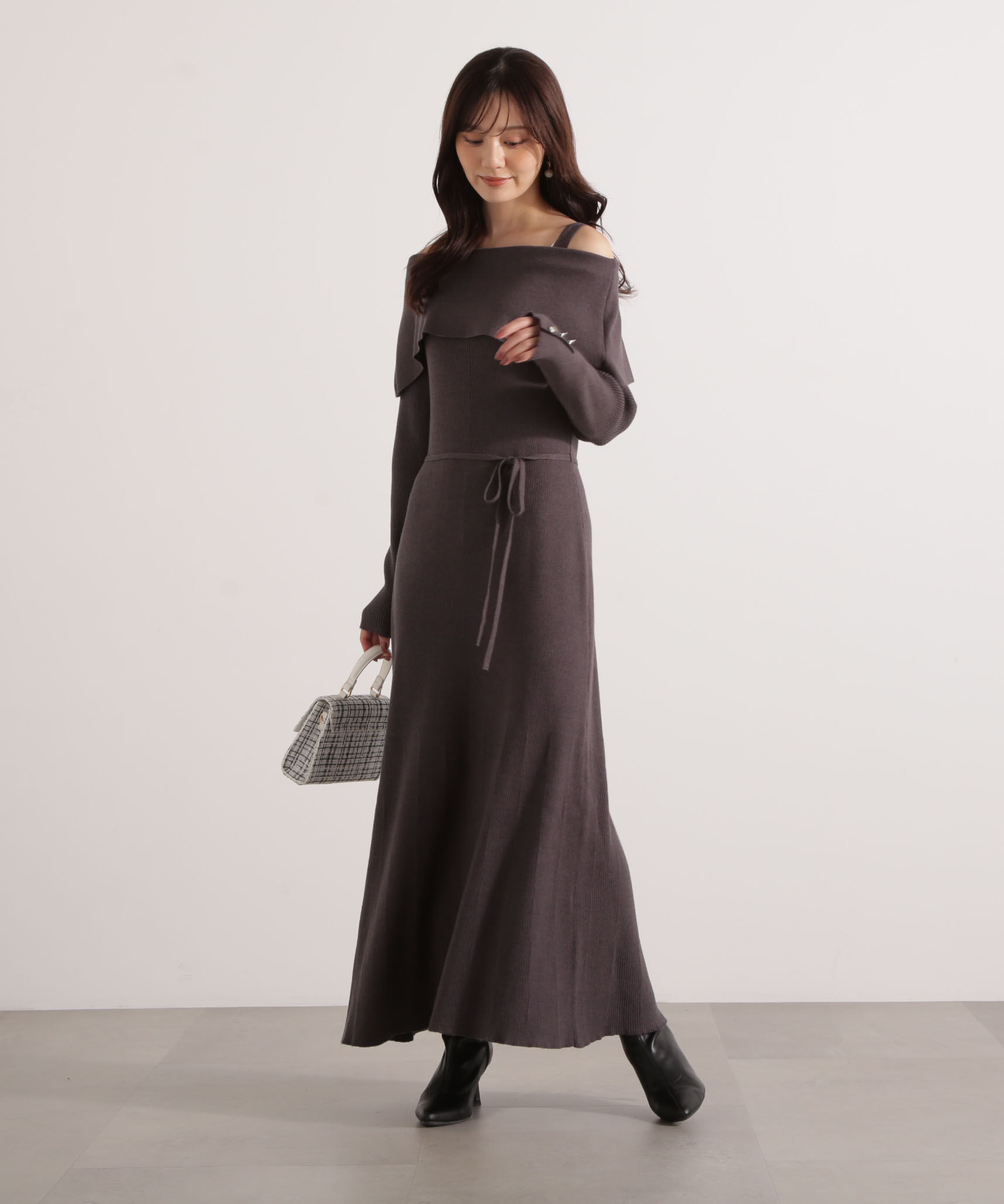 PROPORTION BODY DRESSING「オフショルリブニットワンピース 25AW」|ワンピース|