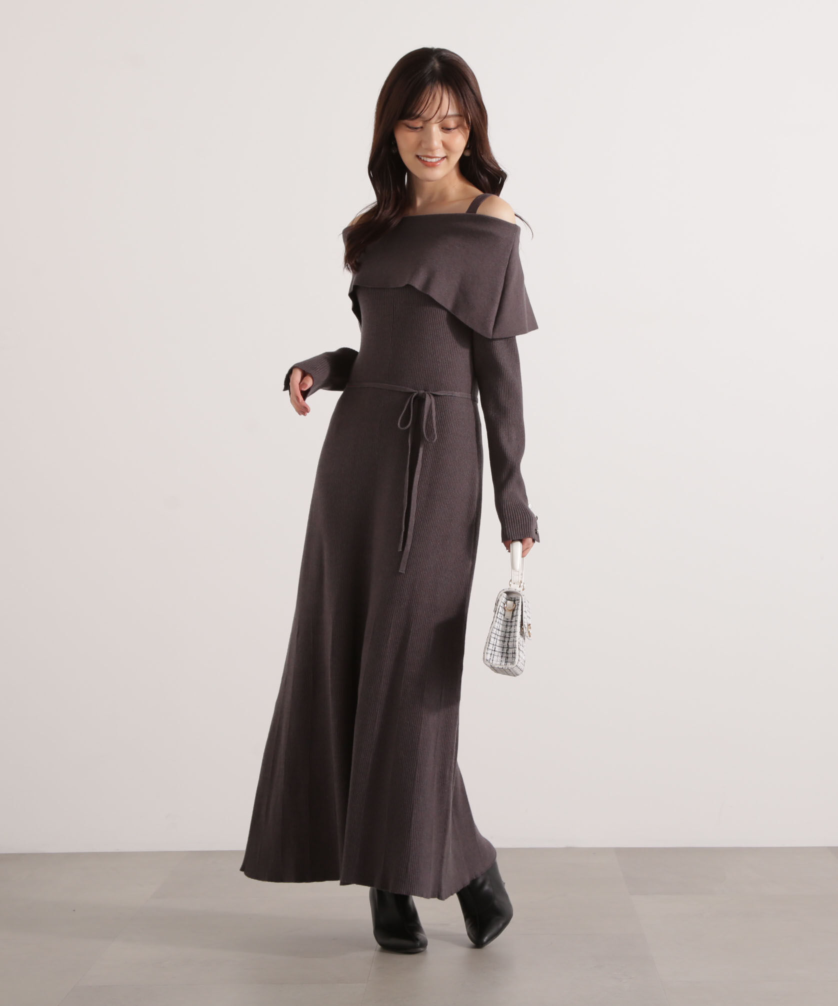 PROPORTION BODY DRESSING「オフショルリブニットワンピース 25AW」|ワンピース|