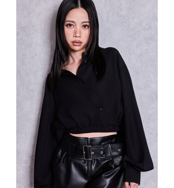 GYDA「GYDAプレートカシュクールショートブラウス」|シャツ・ブラウス|ブラック