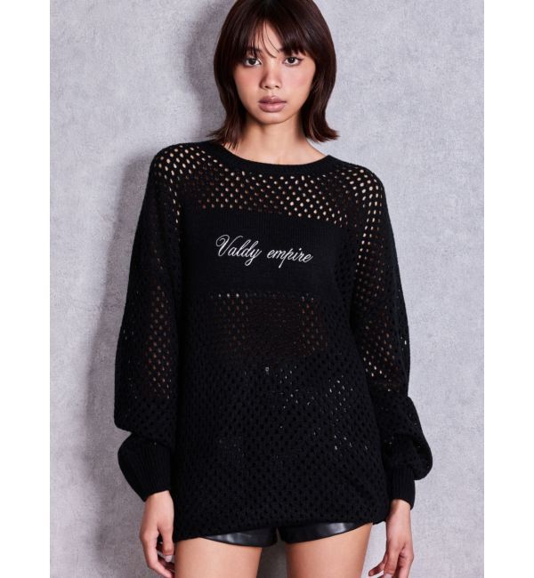 GYDA「Valdy empire embroideryメッシュニットトップス」|ニット・セーター|ブラック