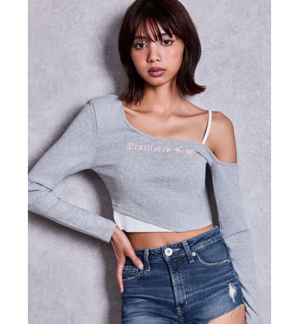 GYDA「Bratlisted Bebeワンショルデザイントップス」|Tシャツ・カットソー|グレー