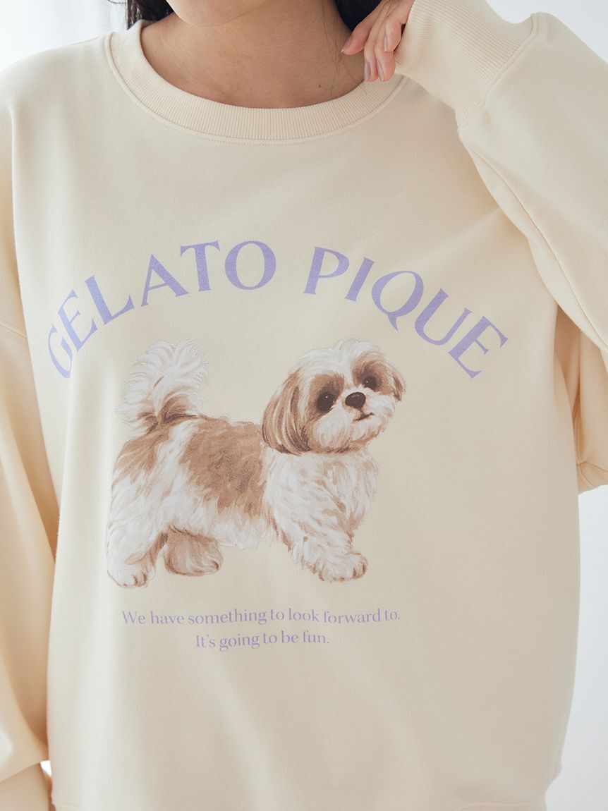 gelato pique「【ラッピング済み】【UVカット】お散歩ドッグワンポイント裏毛プルオーバー&総柄ロングパンツSET」|ルームウェア|