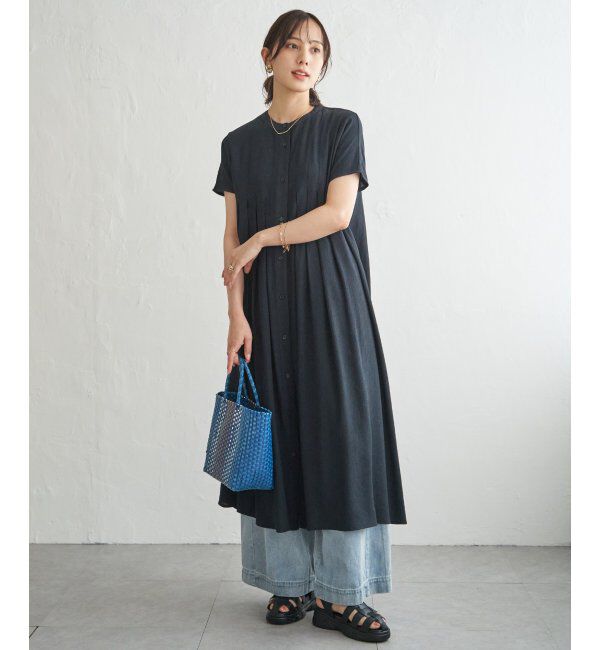 ikka「ウェストギャザーシャツワンピース」|その他|ネイビーブルー