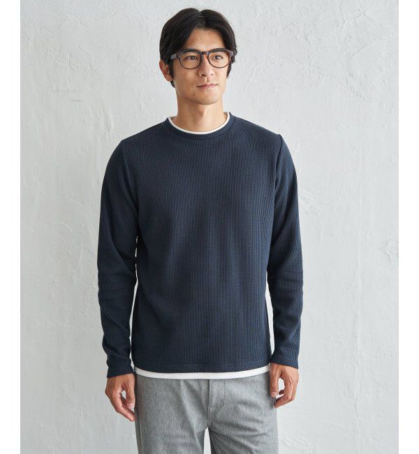 ikka「ドライワッフルフェイクロンT」|Tシャツ・カットソー|ネイビーブルー