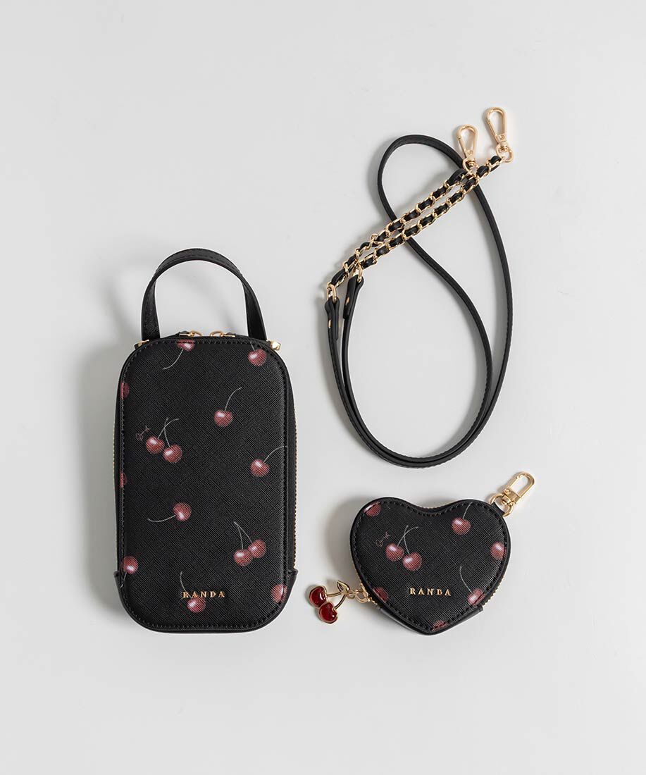  「【Cherry＆Strawberry】ハートポーチ付き2WAYマルチショルダーバッグ」|モバイルケース|