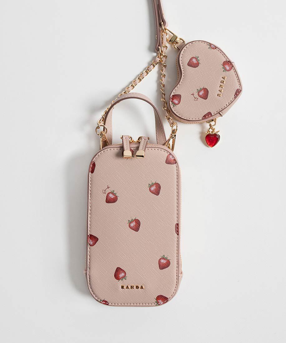  「【Cherry＆Strawberry】ハートポーチ付き2WAYマルチショルダーバッグ」|モバイルケース|