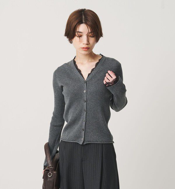 BEAUTY&YOUTH UNITED ARROWS「コットンカシミヤ レーストリム Vネックカーディガン ウォッシャブル」|カーディガン|