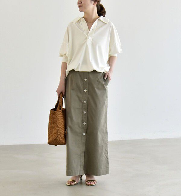 quaranciel「quaranciel:〈接触冷感/洗濯機可能〉シルク ミックス ポンチ ドロスト ポロ プルオーバー」|Tシャツ・カットソー|