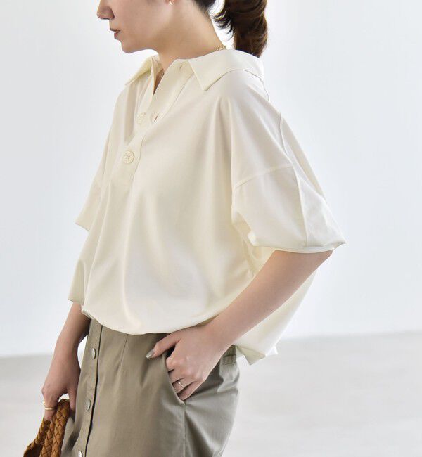 quaranciel「quaranciel:〈接触冷感/洗濯機可能〉シルク ミックス ポンチ ドロスト ポロ プルオーバー」|Tシャツ・カットソー|
