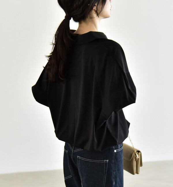 quaranciel「quaranciel:〈接触冷感/洗濯機可能〉シルク ミックス ポンチ ドロスト ポロ プルオーバー」|Tシャツ・カットソー|