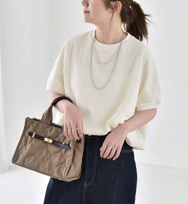 quaranciel「quaranciel:〈洗濯機可能〉カットジャカード ルーズ フレンチスリーブ プルオーバー」|Tシャツ・カットソー|