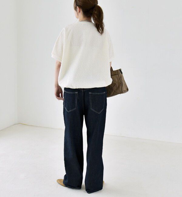 quaranciel「quaranciel:〈洗濯機可能〉カットジャカード ルーズ フレンチスリーブ プルオーバー」|Tシャツ・カットソー|
