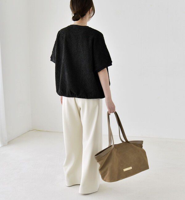 quaranciel「quaranciel:〈洗濯機可能〉カットジャカード ルーズ フレンチスリーブ プルオーバー」|Tシャツ・カットソー|