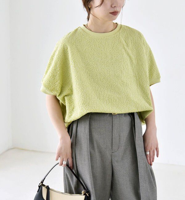 quaranciel「quaranciel:〈洗濯機可能〉カットジャカード ルーズ フレンチスリーブ プルオーバー」|Tシャツ・カットソー|