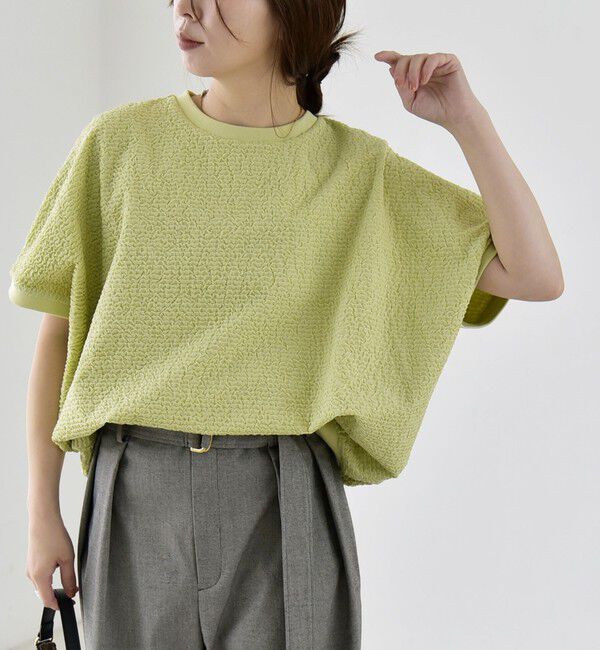 quaranciel「quaranciel:〈洗濯機可能〉カットジャカード ルーズ フレンチスリーブ プルオーバー」|Tシャツ・カットソー|
