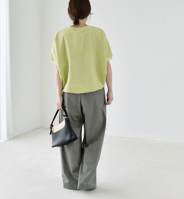 quaranciel「quaranciel:〈洗濯機可能〉カットジャカード ルーズ フレンチスリーブ プルオーバー」|Tシャツ・カットソー|