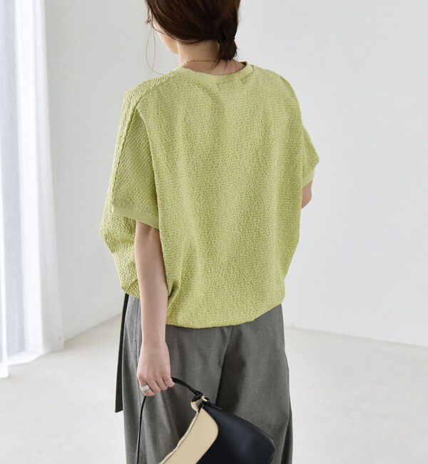 quaranciel「quaranciel:〈洗濯機可能〉カットジャカード ルーズ フレンチスリーブ プルオーバー」|Tシャツ・カットソー|