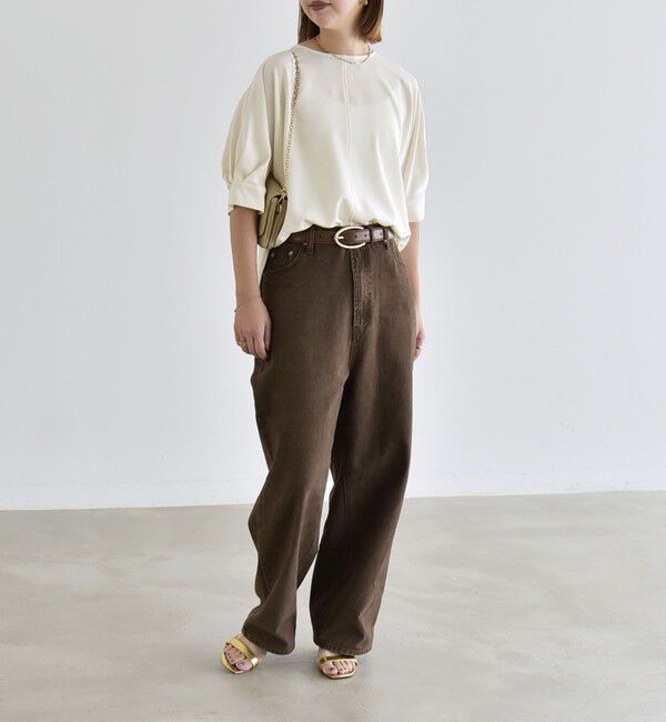 quaranciel「〈手洗い可能〉ストレッチ ジョーゼット ハーフスリーブ コンビ ブラウス」|シャツ・ブラウス|
