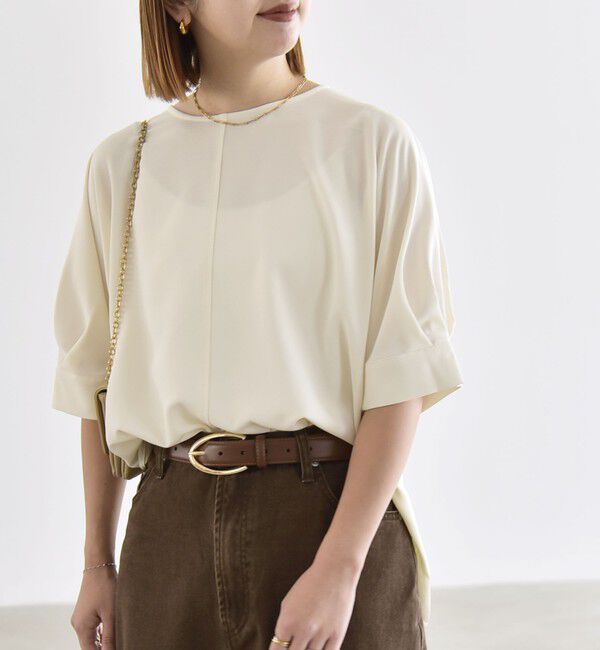 quaranciel「〈手洗い可能〉ストレッチ ジョーゼット ハーフスリーブ コンビ ブラウス」|シャツ・ブラウス|