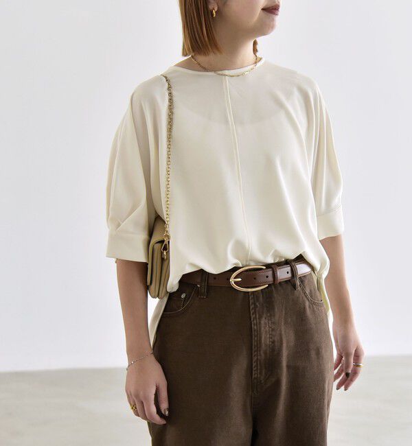 quaranciel「〈手洗い可能〉ストレッチ ジョーゼット ハーフスリーブ コンビ ブラウス」|シャツ・ブラウス|