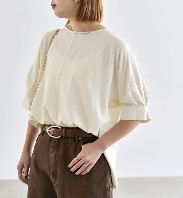 quaranciel「〈手洗い可能〉ストレッチ ジョーゼット ハーフスリーブ コンビ ブラウス」|シャツ・ブラウス|