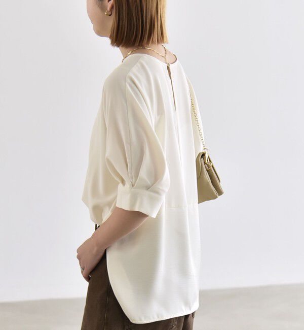 quaranciel「〈手洗い可能〉ストレッチ ジョーゼット ハーフスリーブ コンビ ブラウス」|シャツ・ブラウス|
