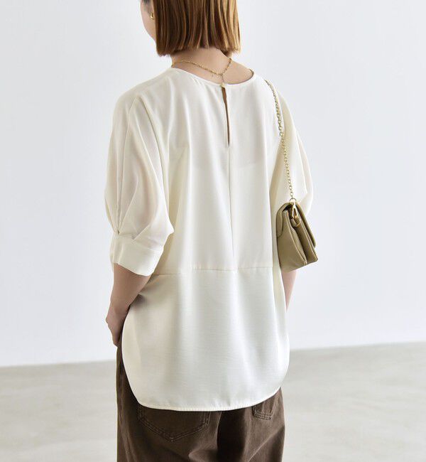 quaranciel「〈手洗い可能〉ストレッチ ジョーゼット ハーフスリーブ コンビ ブラウス」|シャツ・ブラウス|