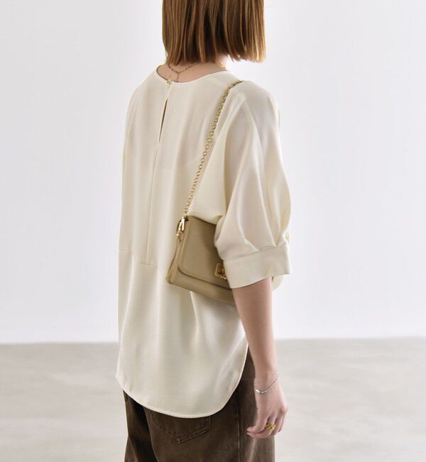 quaranciel「〈手洗い可能〉ストレッチ ジョーゼット ハーフスリーブ コンビ ブラウス」|シャツ・ブラウス|