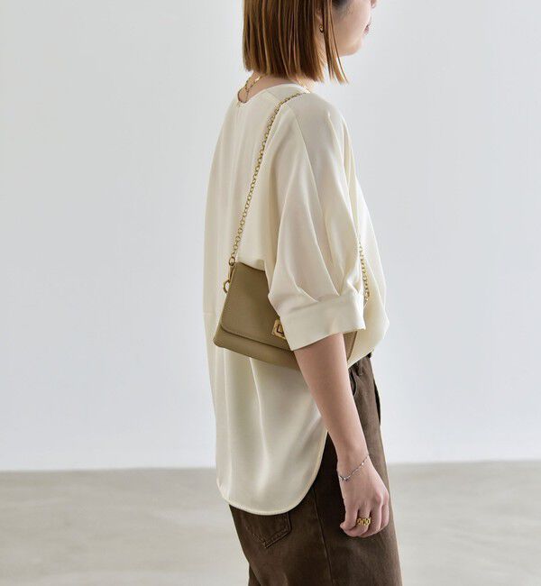 quaranciel「〈手洗い可能〉ストレッチ ジョーゼット ハーフスリーブ コンビ ブラウス」|シャツ・ブラウス|