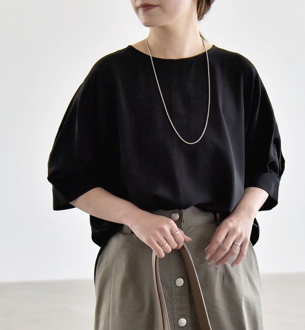 quaranciel「〈手洗い可能〉ストレッチ ジョーゼット ハーフスリーブ コンビ ブラウス」|シャツ・ブラウス|