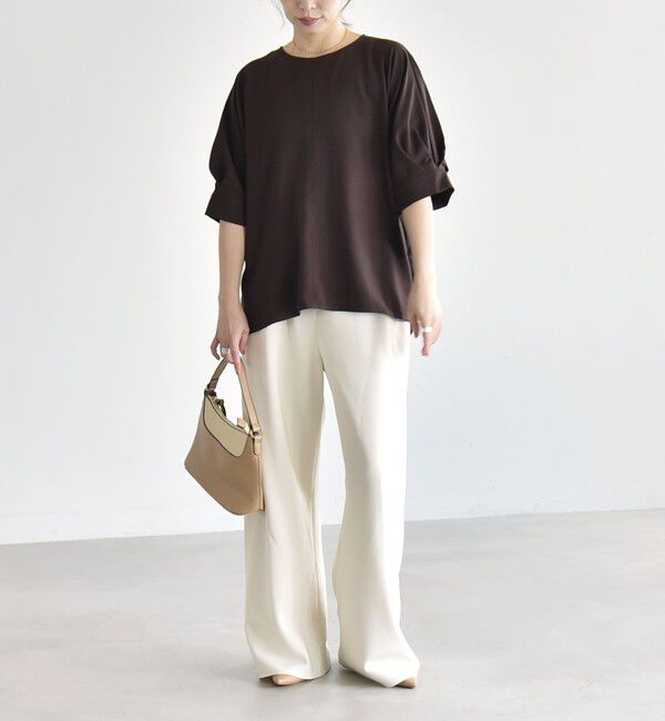quaranciel「〈手洗い可能〉ストレッチ ジョーゼット ハーフスリーブ コンビ ブラウス」|シャツ・ブラウス|