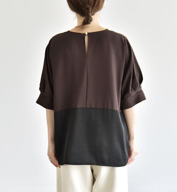 quaranciel「〈手洗い可能〉ストレッチ ジョーゼット ハーフスリーブ コンビ ブラウス」|シャツ・ブラウス|