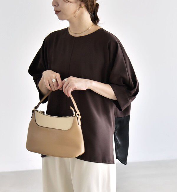 quaranciel「〈手洗い可能〉ストレッチ ジョーゼット ハーフスリーブ コンビ ブラウス」|シャツ・ブラウス|
