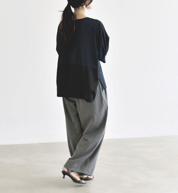 quaranciel「〈手洗い可能〉ストレッチ ジョーゼット ハーフスリーブ コンビ ブラウス」|シャツ・ブラウス|