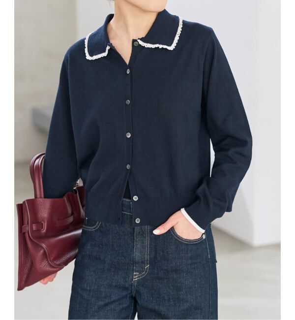 Spick and Span「《一部店舗+WEB限定予約》フリルレースポロシャツニットカーディガン」|ニット・セーター|