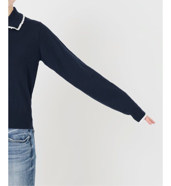 Spick and Span「《一部店舗+WEB限定予約》フリルレースポロシャツニットカーディガン」|ニット・セーター|