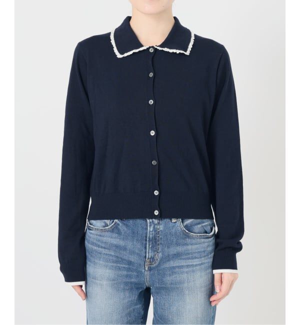 Spick and Span「《一部店舗+WEB限定予約》フリルレースポロシャツニットカーディガン」|ニット・セーター|