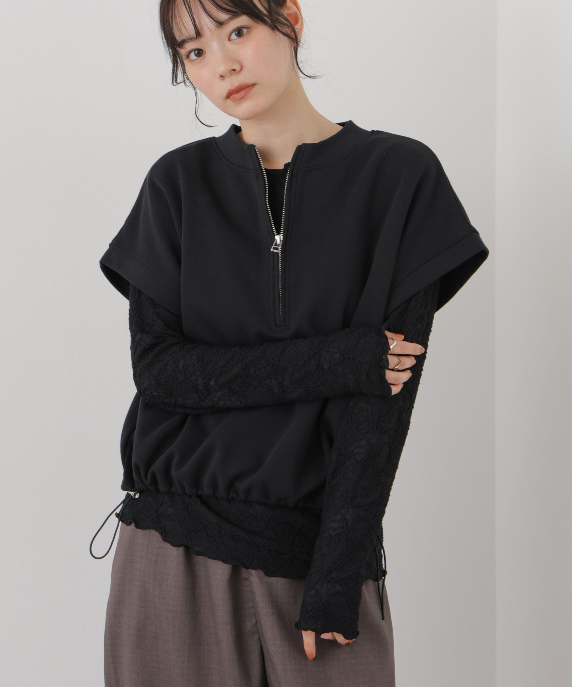 NANO universe「ウェーブジャガードカットメローロングスリーブトップス」|Tシャツ・カットソー|