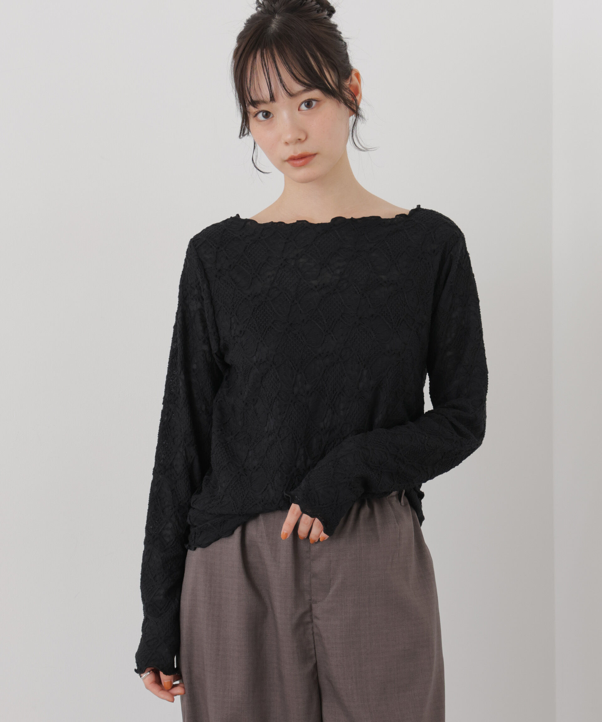 NANO universe「ウェーブジャガードカットメローロングスリーブトップス」|Tシャツ・カットソー|