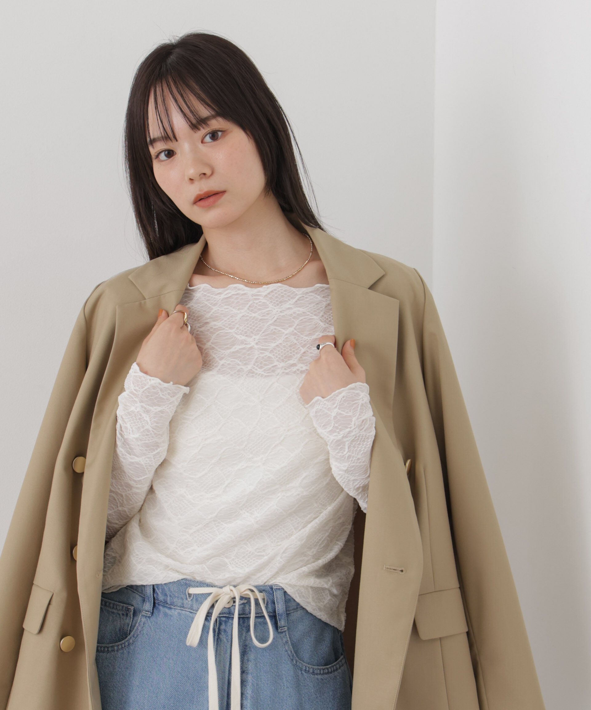 NANO universe「ウェーブジャガードカットメローロングスリーブトップス」|Tシャツ・カットソー|