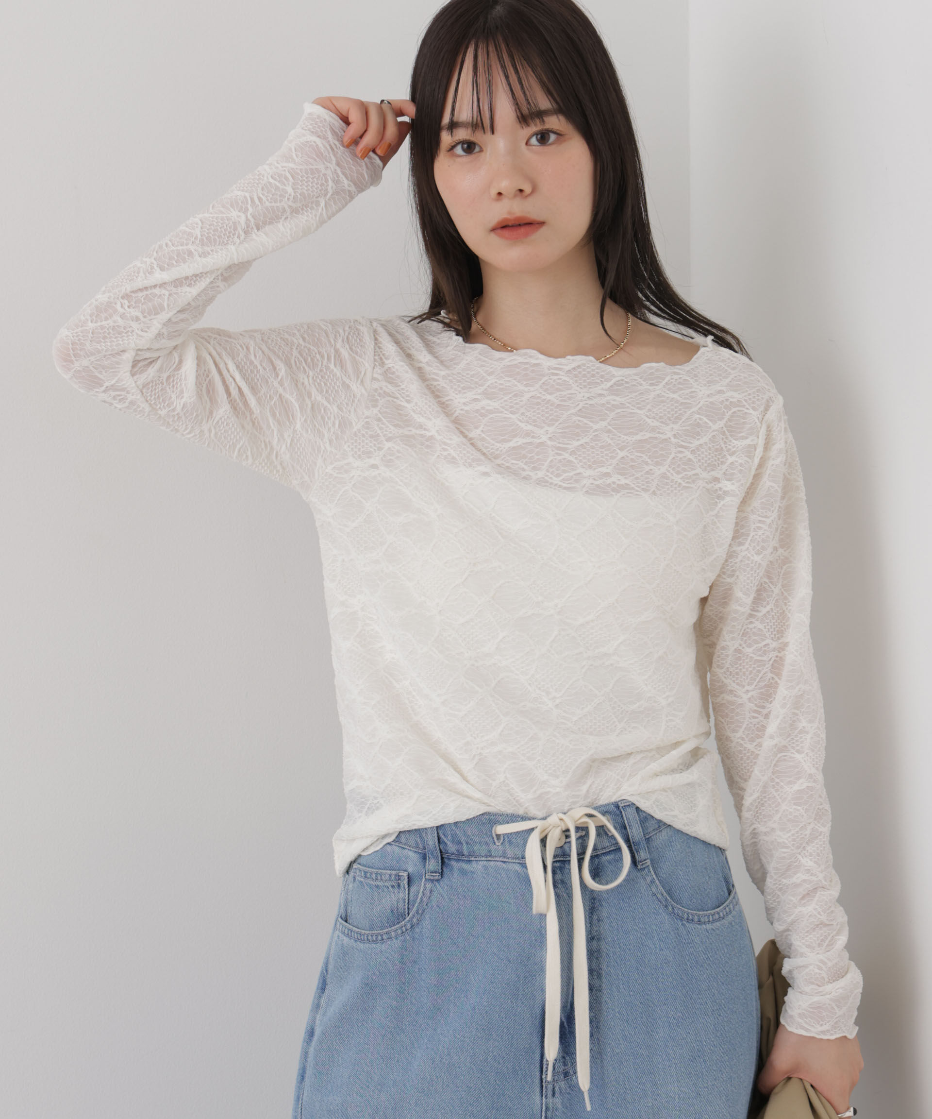 NANO universe「ウェーブジャガードカットメローロングスリーブトップス」|Tシャツ・カットソー|
